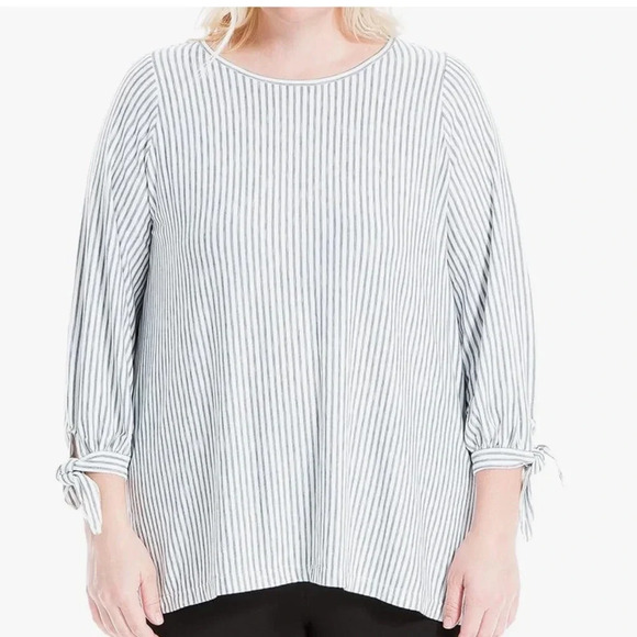 Max Studio Women's Tie Sleeve Blouse in Ivory/Indigo Dainty Stripe Plus Size 2X - Picture 13 of 13